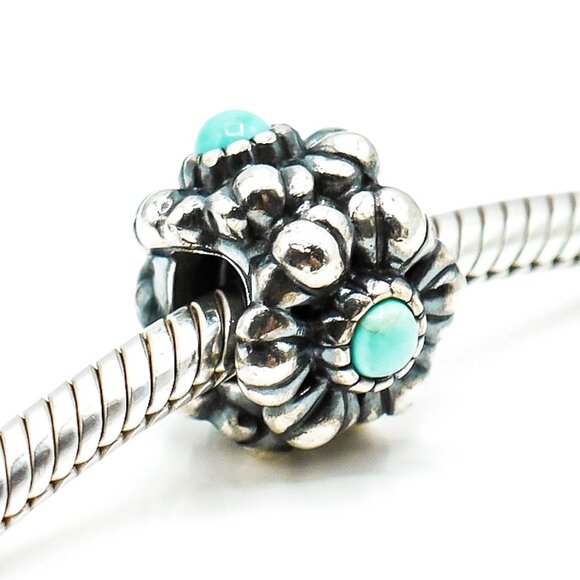 PANDORA December Birthday Blooms Sterling Silver Charm With Turquoise - Picture 3 of 6